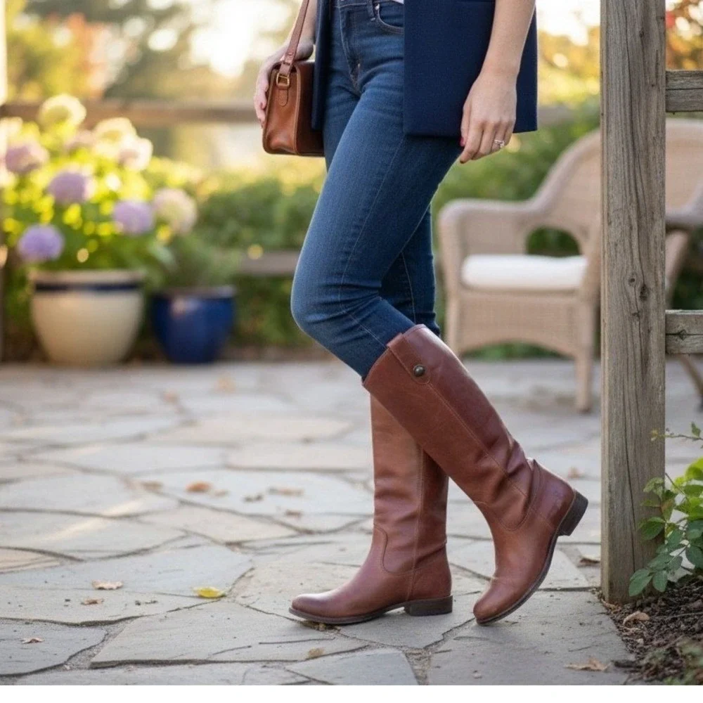 Womens Frye Melissa 77167 Leather Equestrian Riding Biker Boots Size 7.5 B‎